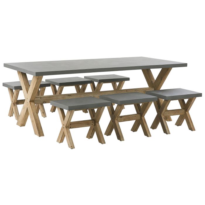 6 Seater Concrete Garden Dining Set Grey OLBIA
