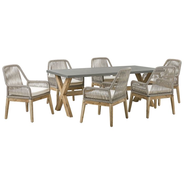 6 Seater Concrete Garden Dining Set with Chairs Beige OLBIA