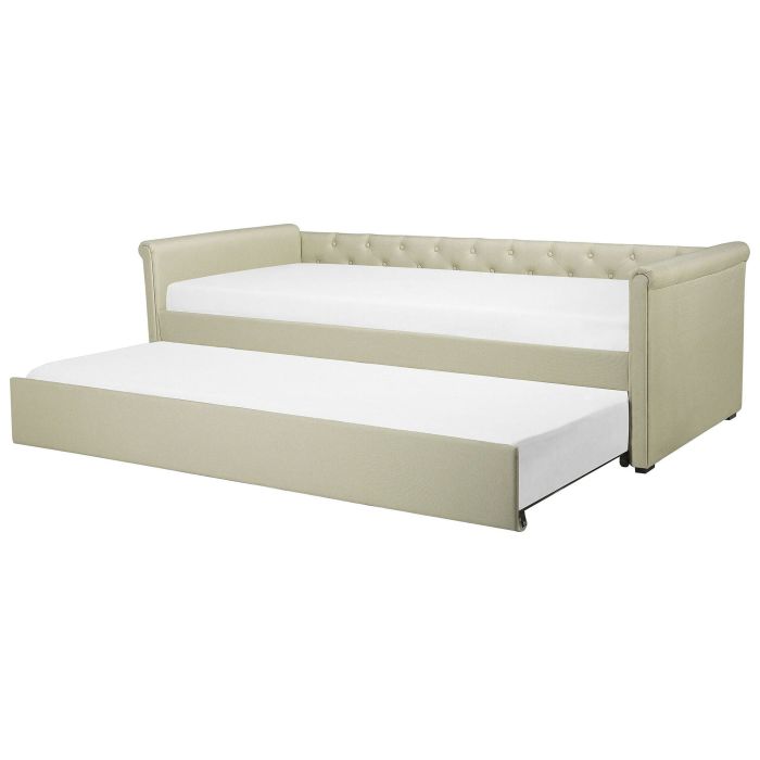 Fabric EU Small Single Trundle Bed Beige LIBOURNE