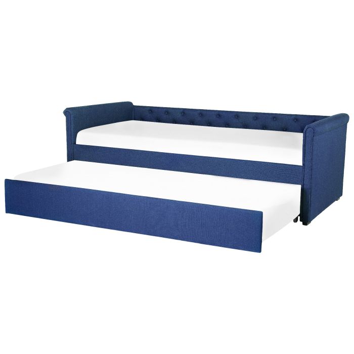 Fabric EU Small Single Trundle Bed Blue LIBOURNE