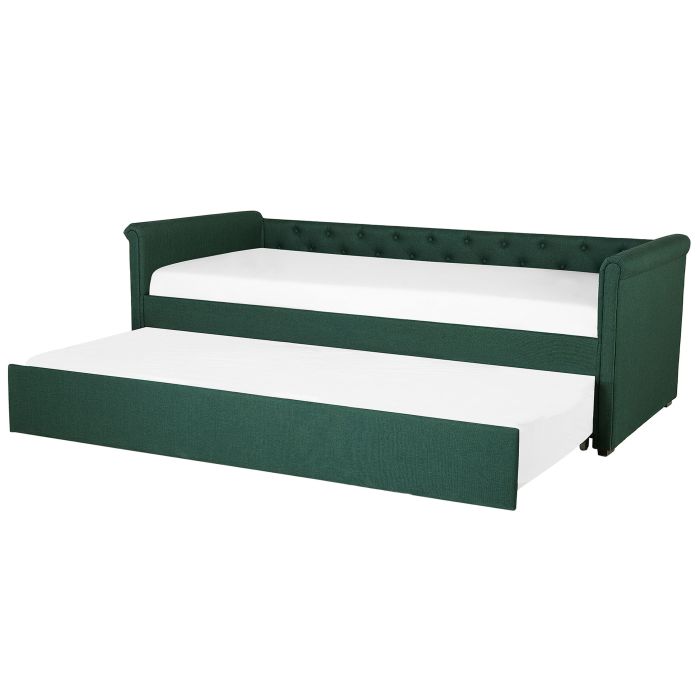 Fabric EU Small Single Trundle Bed Green LIBOURNE