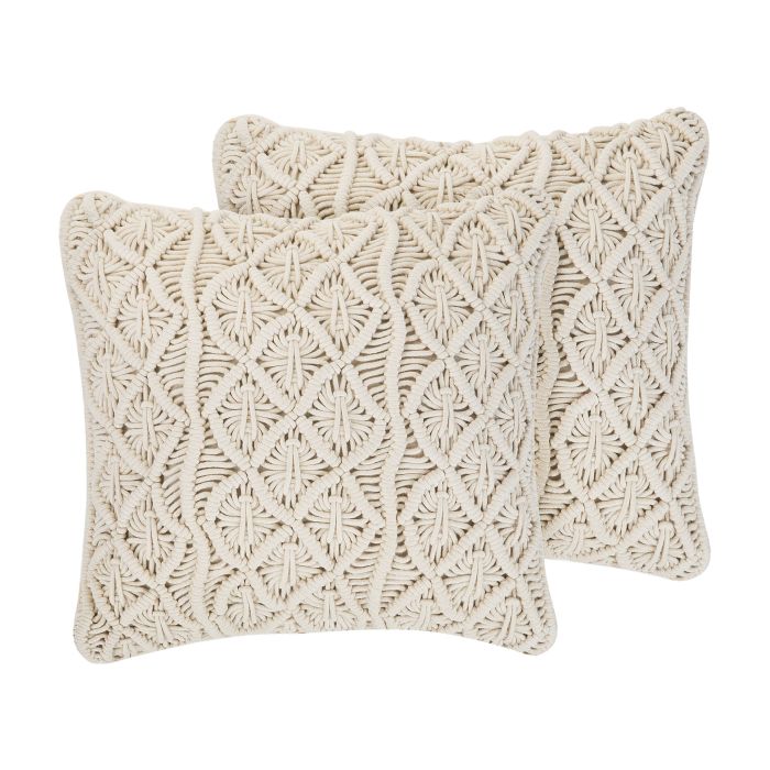 Set of 2 Cotton Macrame Cushions 45x45cm Light Beige