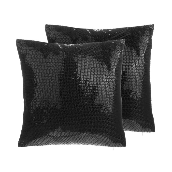 Set of 2 Sequin Cushions 45x45cm Black