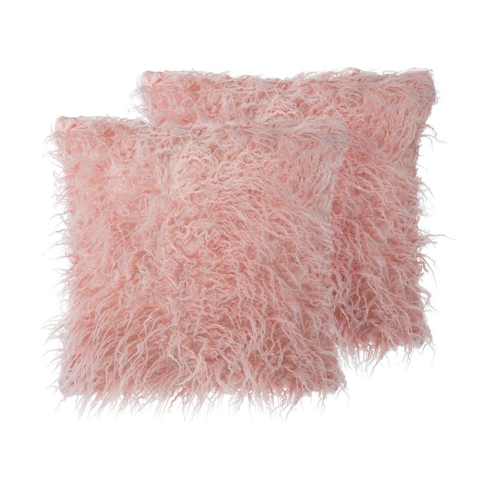 Set of 2 Faux Fur Cushions 45x45cm Pink