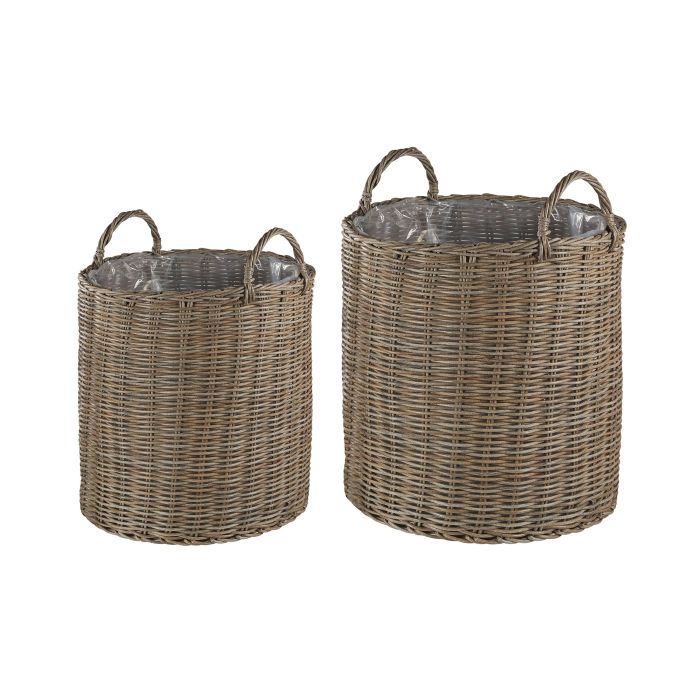 Set of 2 PE Rattan Plant Baskets Brown BITOLA