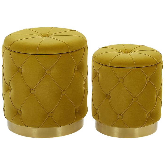 Set of 2 Storage Pouffes Mustard PUEBLO