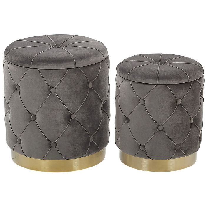 Set of 2 Storage Pouffes Grey PUEBLO