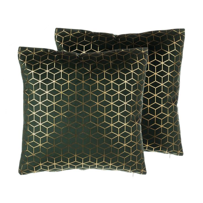 Set of 2 Velvet Cushions Geometric Pattern 45x45cm Green