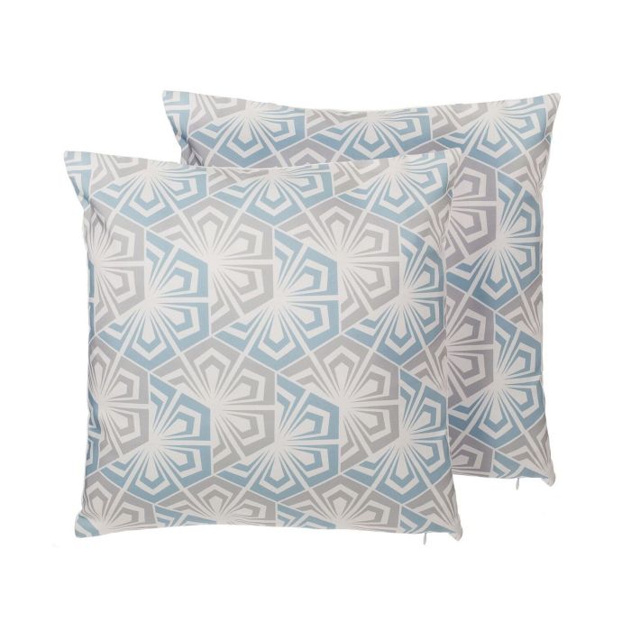 Set of 2 Cushions Geometric Pattern 45x45cm Blue and Grey