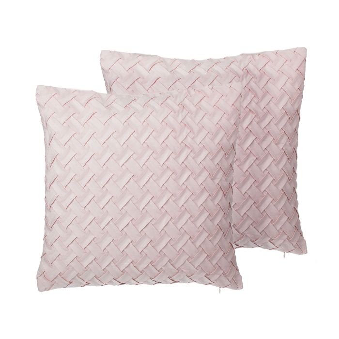 Set of 2 Faux Suede Cushions Lattice Weave 45x45cm Pink