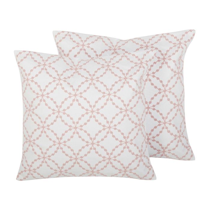 Set of 2 Cotton Cushions Quatrefoil Pattern 45x45cm Pink