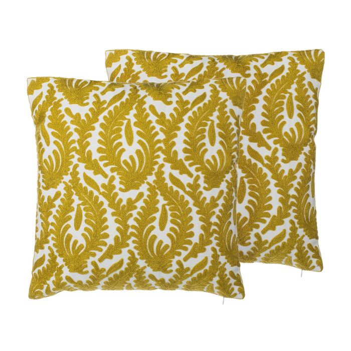 Set of 2 Cotton Embroidered Cushions 45x45cm Yellow