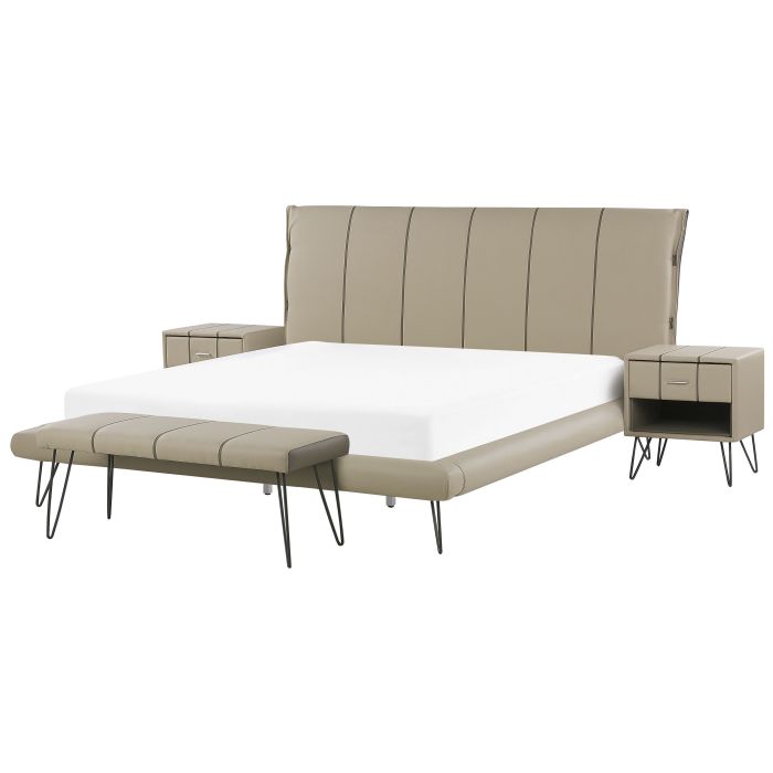 4 Piece Bedroom Set Faux Leather EU Super King Size Beige BETIN