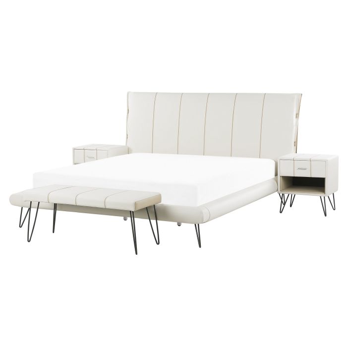 4 Piece Bedroom Set Faux Leather EU King Size White BETIN