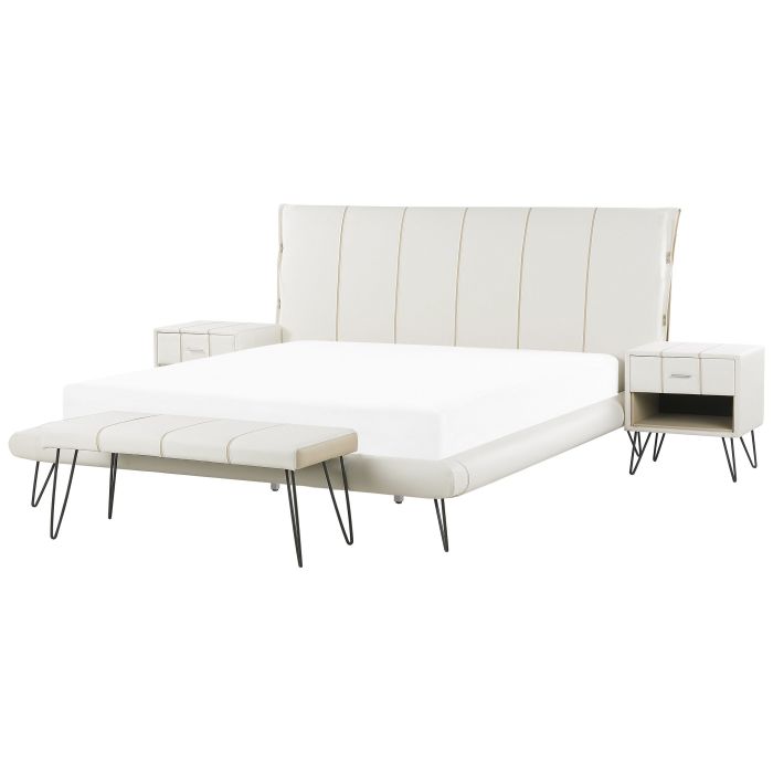 4 Piece Bedroom Set Faux Leather EU Super King Size White BETIN