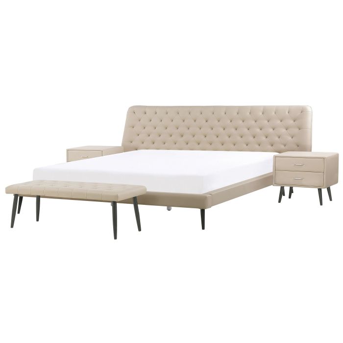 4 Piece Bedroom Set Faux Leather EU Super King Size Beige ESSONNE