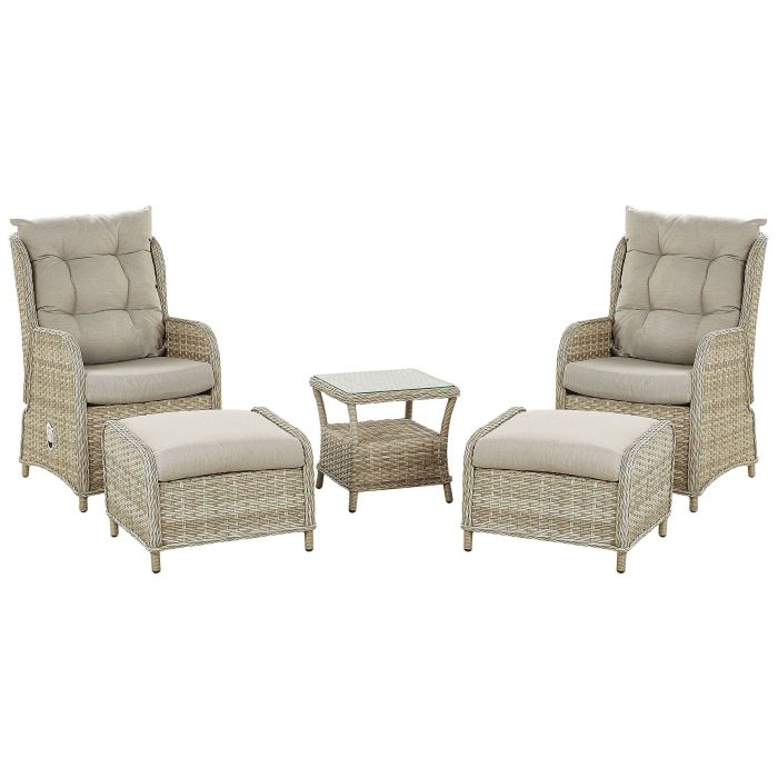 2 Seater PE Rattan Garden Lounge Set Natural PONZA