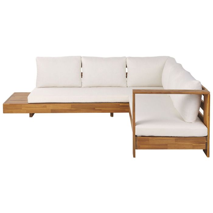 Left Hand 5 Seater Acacia Wood Garden Corner Sofa Set White MARETTIMO