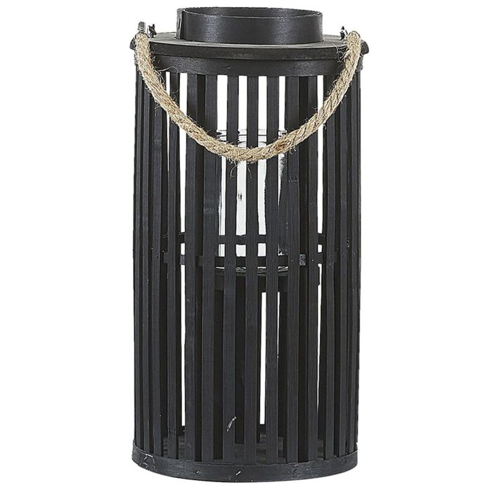 Wooden Candle Lantern 40 cm Black LUZON