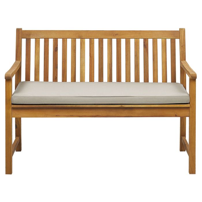 Acacia Wood Garden Bench 120 cm with Taupe Cushion VIVARA