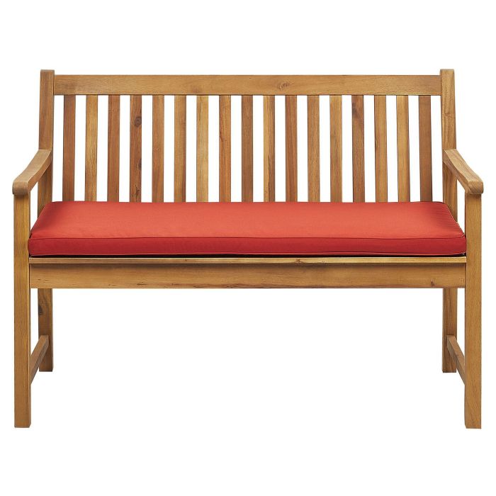 Acacia Wood Garden Bench 120 cm with Red Cushion VIVARA