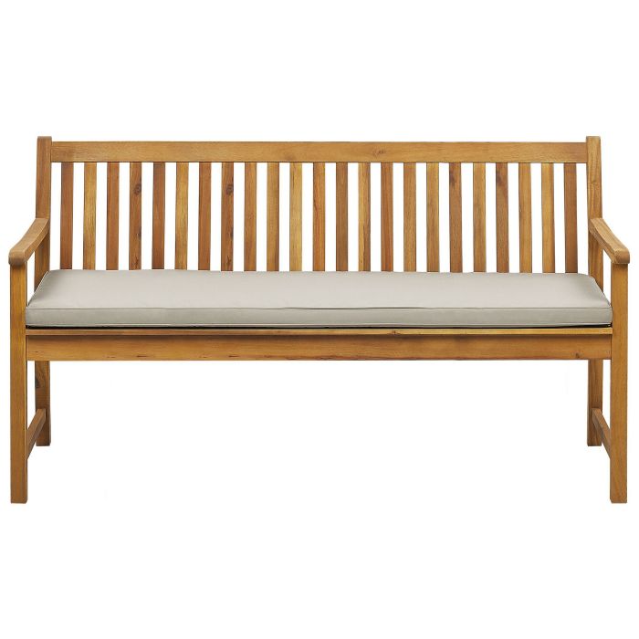 Acacia Wood Garden Bench 160 cm with Taupe Cushion VIVARA