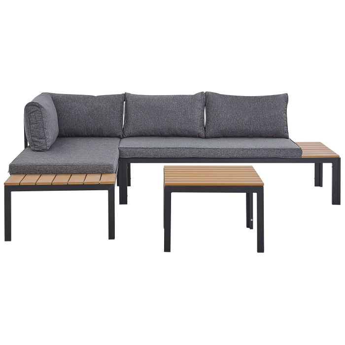 4 Seater Modular Garden Corner Sofa Set Grey and Light Wood PIENZA