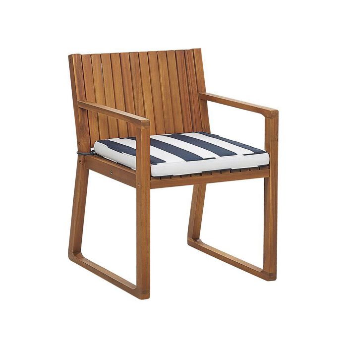 Acacia Wood Garden Dining Chair with Navy Blue and White Cushion SASSARI