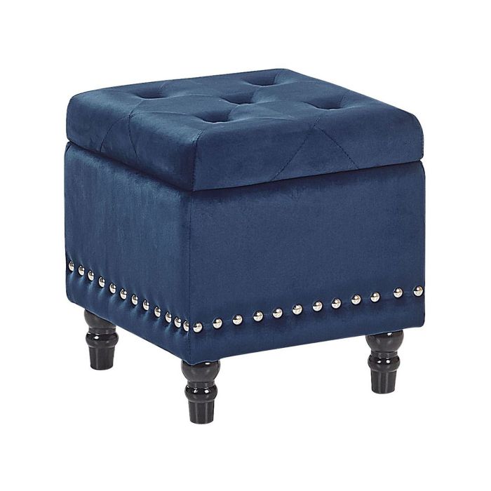 Velvet Footstool with Storage Dark Blue LORETTO