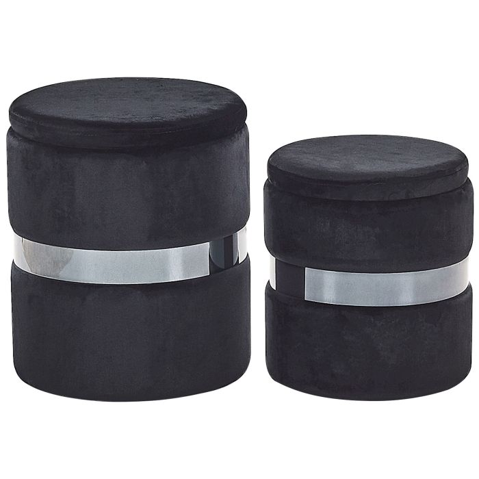 Set of 2 Velvet Storage Pouffes Black DORIS