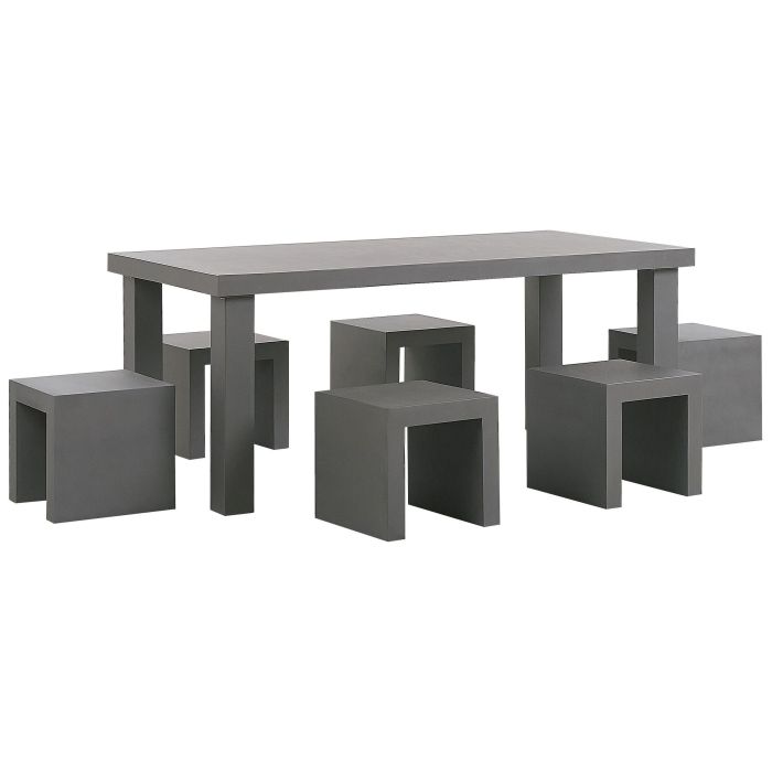 6 Seater Concrete Garden Dining Set Stools Grey TARANTO