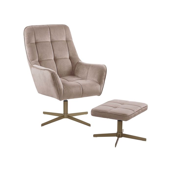 Velvet Armchair with Footstool Beige MOLLE