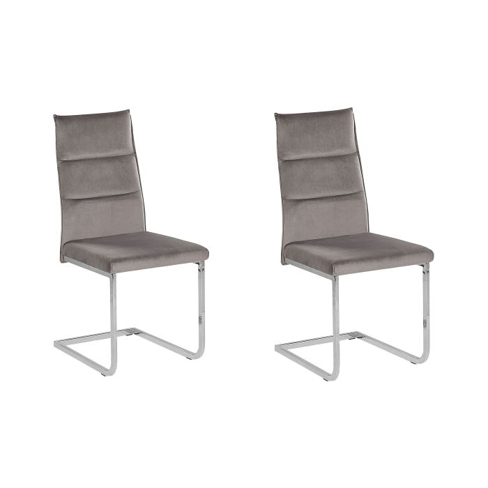 Set of 2 Velvet Dining Chairs Grey ROCKFORD