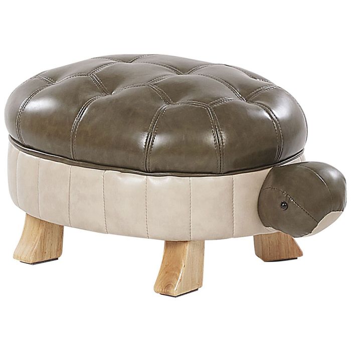 Faux Leather Animal Stool Green TURTLE