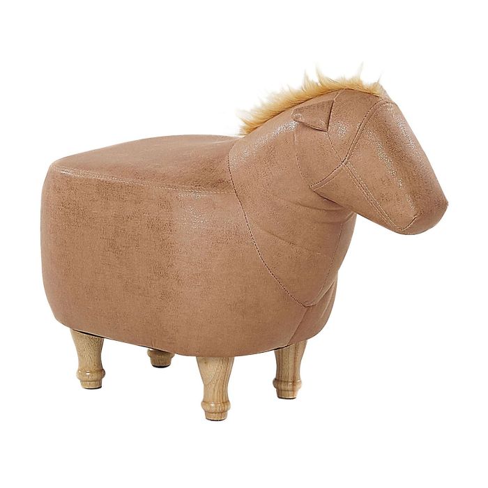 Faux Leather Animal Stool Sand Beige HORSE