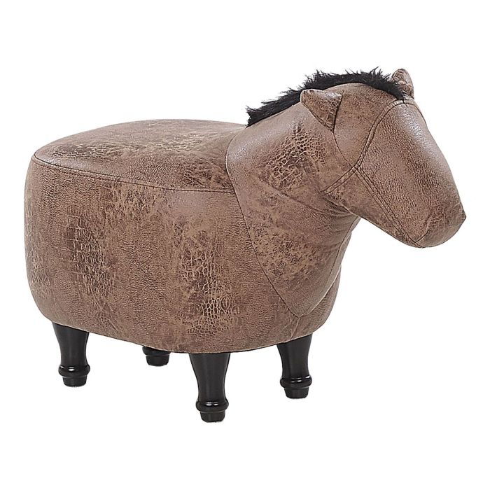 Faux Leather Animal Stool Brown HORSE
