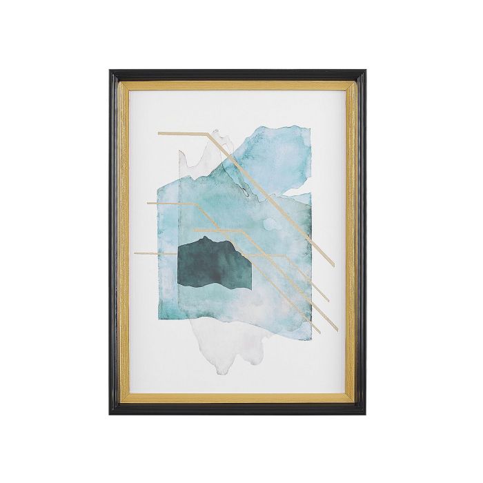 Abstract Watercolour Framed Wall Art 30 x 40 cm Blue and Gold TOUBA