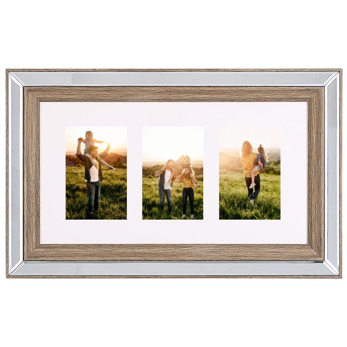 Mirrored Multi Frame for 3 Photos Dark Wood SINTA