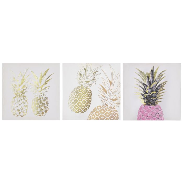 Set of 3 Pineapple Canvas Art Prints 30 x 30 cm Pink and Gold APESIKA