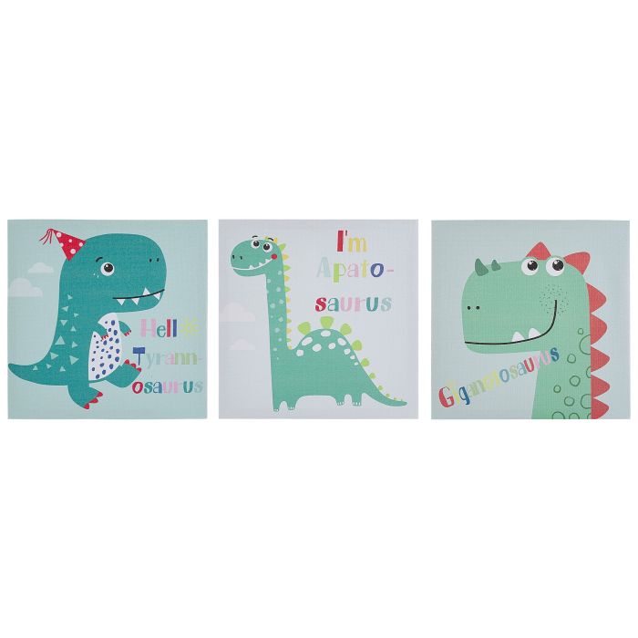 Set of 3 Dinosaur Canvas Art Prints 30 x 30 cm Multicolour BINGUI