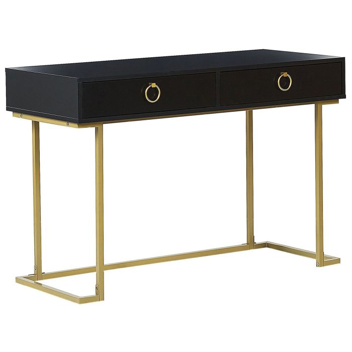Home Office Desk / 2 Drawer Console Table Black with Gold WESTPORT