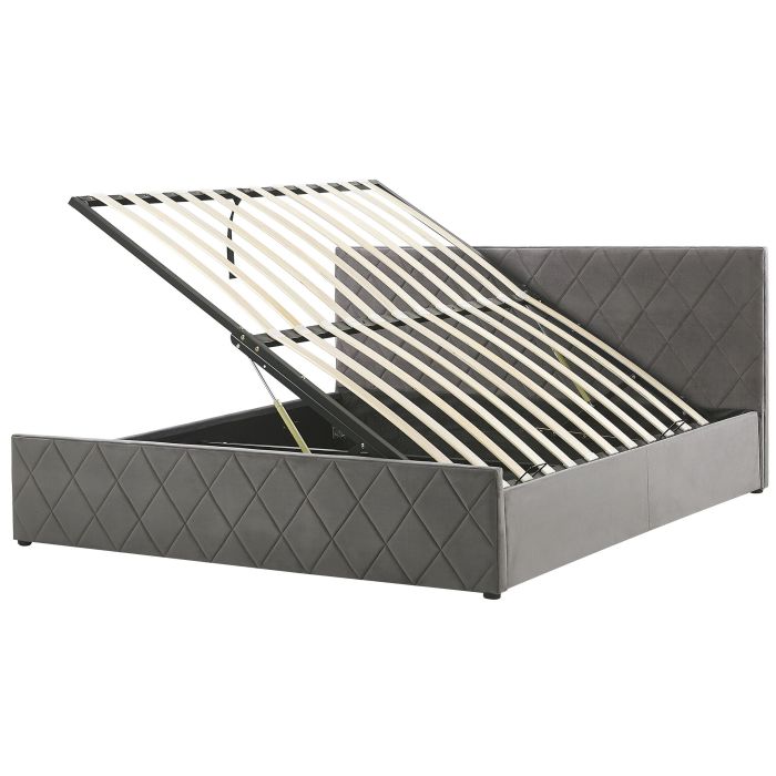 Velvet EU Super King Size Ottoman Bed Grey ROCHEFORT