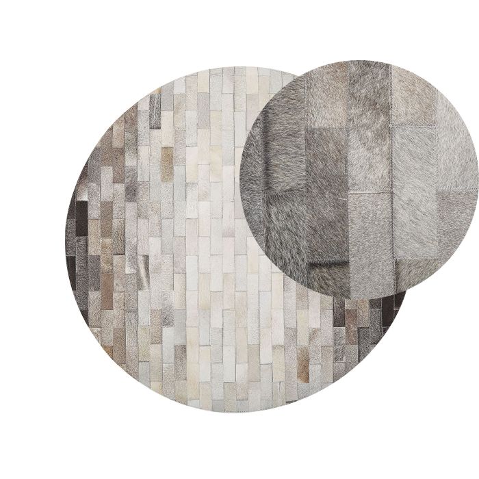 Round Cowhide Area Rug 140cm Brown and Beige
