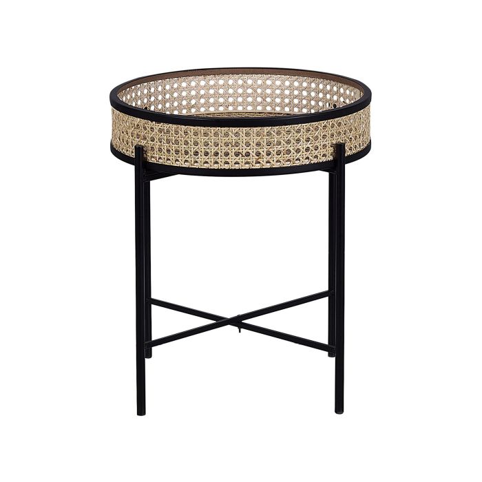 Tray Side Table Black with Light Rattan VIENNA