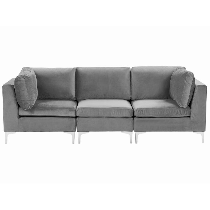 3 Seater Modular Velvet Sofa Grey EVJA