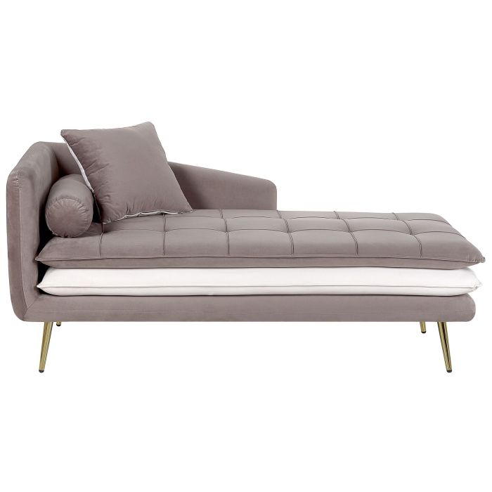 Left Hand Velvet Chaise Lounge Brown with White GONESSE