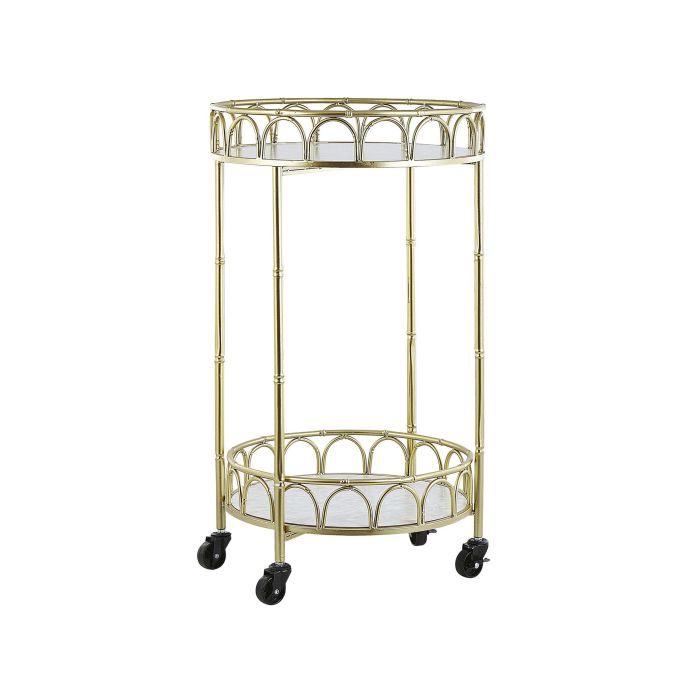 Round Metal Drinks Trolley Gold with Marble Effect SHAFTER