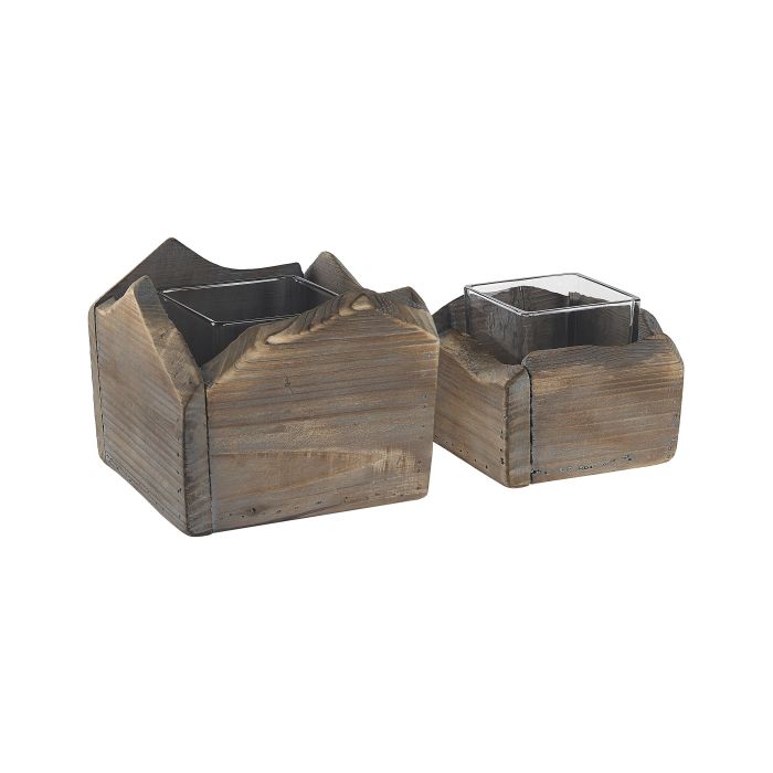 Set of 2 Candle Holders Dark Wood