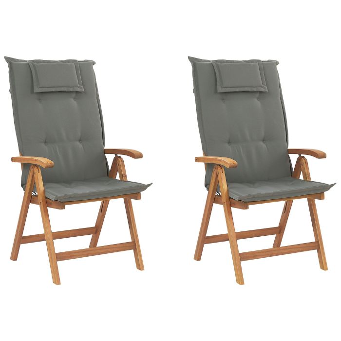 Set of 2 Acacia Wood Garden Folding Chairs with Graphite Grey Cushions JAVA