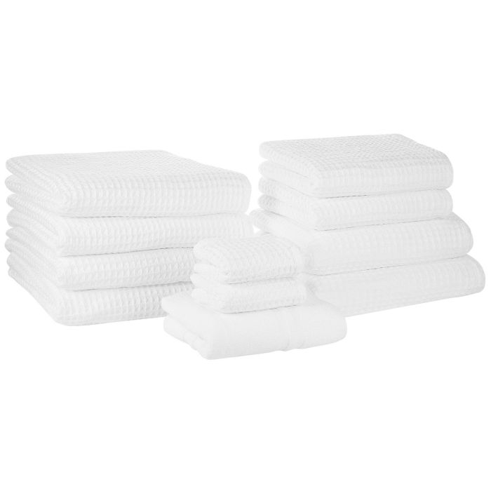 Set of 11 Cotton Towels White AREORA